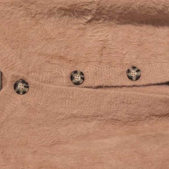 Shein Dusty Rose Pink Faux Fur Cropped Button Cardigan Size 3x - Picture 3 of 5